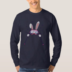 T-shirt Ski Rabbit avec bâtons de ski et lunettes de ski