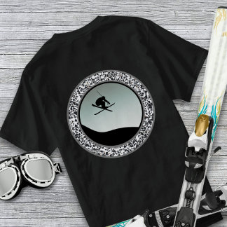 T-shirt Ski sur neige Galet Noir Blanc Design Rond