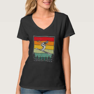 T-shirt Ski Vintage Coucher de Soleil Silhouette Skieur Ré