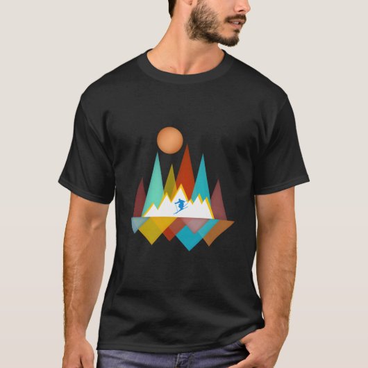 T-shirt Skier Snow Skiing Outdoor Mountains Forest Nature (Devant)