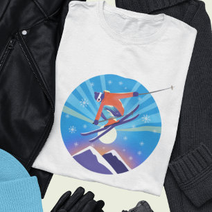 T-shirt Skieur dans le ciel enneigé de la nuit