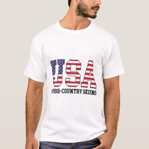 T-shirt Skieur Drapeau Usa - Ski De Fond Américain Usa