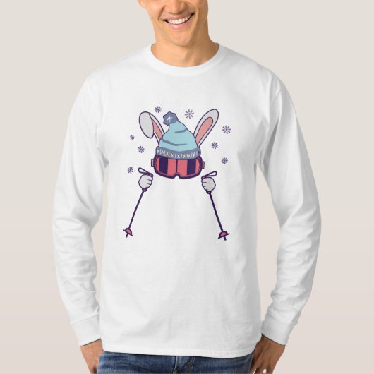 T-shirt Skiing Rabbit with ski poles ski goggles ski cap (Devant)