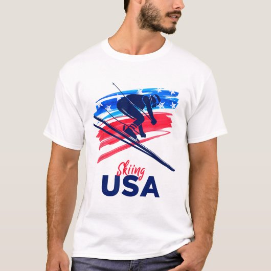 T-shirt Skiing Usa Support The Team Shirt Usa Flag Skiing (Devant)