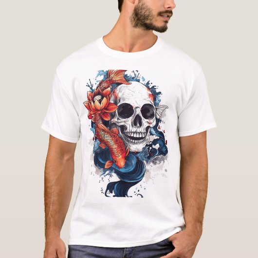 T-shirt Skull and Koi Serenity (Devant)