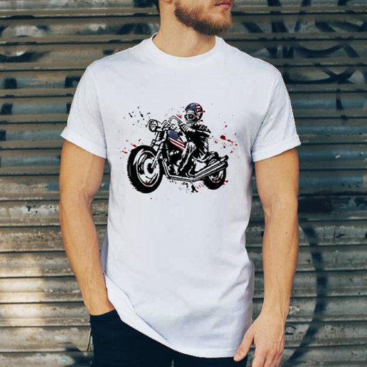 T-shirt Skull Biker avec casque de drapeau américa