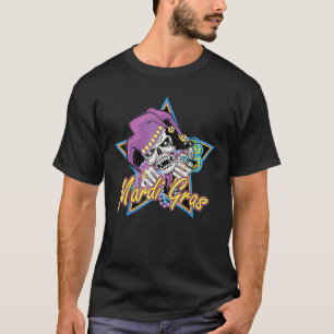 T-shirt Skull Face Mardi gras Noal Jester Hat Masquerade E