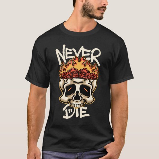 T-shirt Skull Fire and Roses streetwear  (Devant)