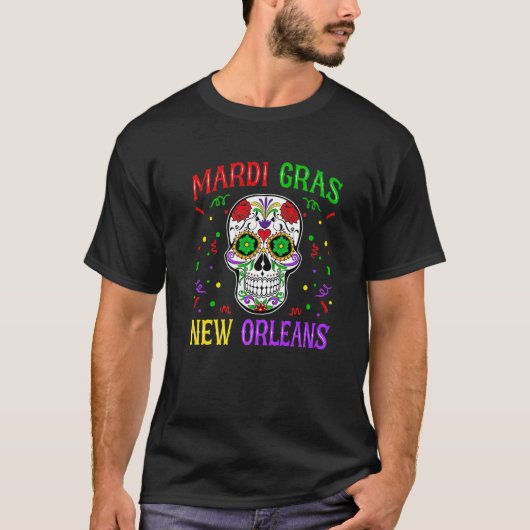 T-shirt Skull Funny Mardi Gras Carnival Party New Orleans  (Devant)