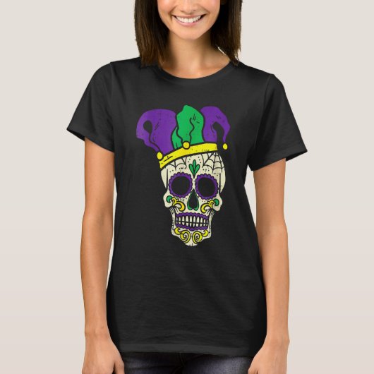 T-shirt Skull Funny Mardi Gras New Orleans Carnival Men Bo (Devant)