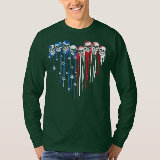 T-shirt Skull Heart Dripping American Flag 4th Of July (Devant)