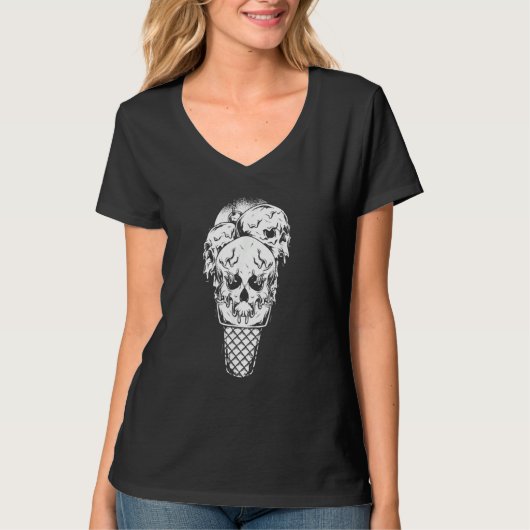 T-shirt Skull Ice Cream Cone Gothic Goth Creepy Halloween  (Devant)