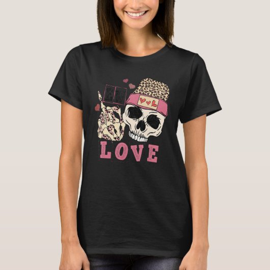 T-shirt Skull Love Anti Valentines Day Leopard Skeleton Ha (Devant)