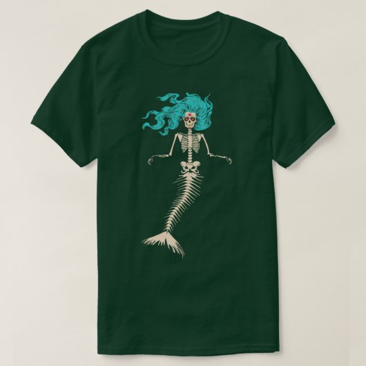 T-shirt Skull Mermaid Goth Skeleton Long Sapphire Hair (Design devant)