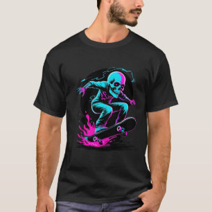 T-shirt Skull Neon Skateboard Art - Edgy Skate Design