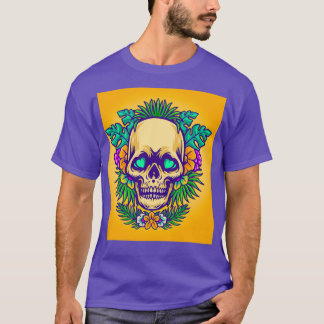 T-shirt Skull summer exotic tropical flowers
