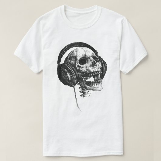 T-shirt Skull With Headphones Rock Music Art Shirt (Design devant)