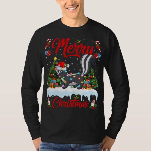 T-shirt Skunks Amoureux Noël Éclairage Santa Hat Skunks Ch (Devant)