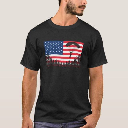T-shirt Skydiving USA Flag Skydiver Parachute BASE Jump Pl (Devant)