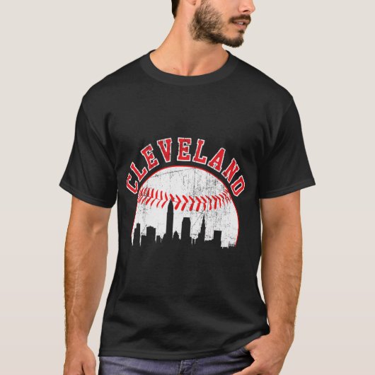 T-shirt Skyline Cleveland Baseball (Devant)