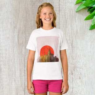 T-shirt Skyline urbain avec Red Sun Grunge Cityscape