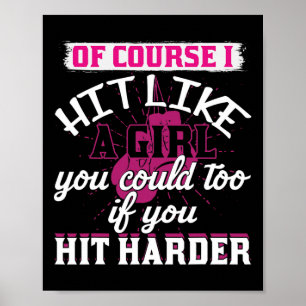 T-shirt slaat als een meisje Leuk kickboksen bokse Poster