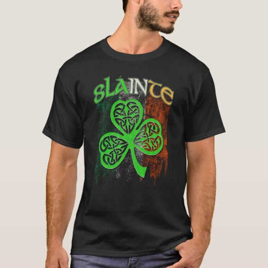 T-shirt Sláinte Celtic Knot C Grunge Drapeau St Patrick's (Devant)