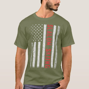 T-shirt Slalom Skiing drapeau américain 4 juillet skieur
