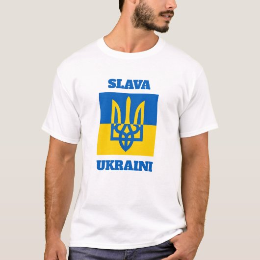 T-shirt SLAVA UKRAINI. Trident ukrainien. (Devant)