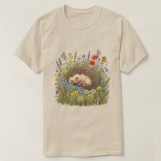 T-shirt Sleeping Hedgehog in Wildflower Meadow Aesthetic
