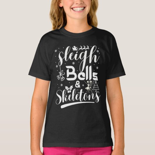 T-shirt Sleigh bells & skeletons dancing funny christmas (Devant)