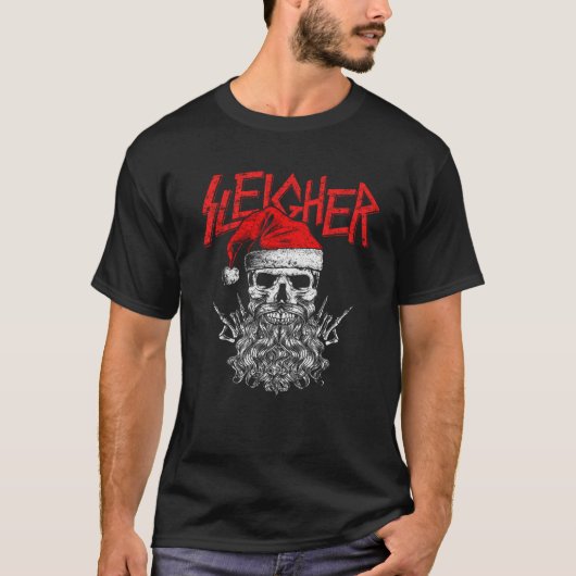 T-shirt Sleigher Hail Père Noël Heavy Metal Skull Noël Sw (Devant)