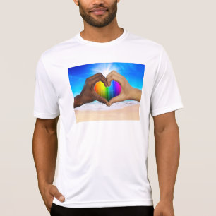 T-shirt SlipperyJoe dégradé arc-en-ciel vif cœur interraci