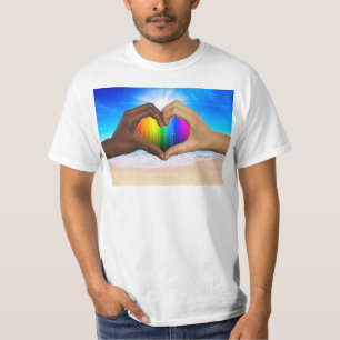 T-shirt SlipperyJoe dégradé de cœur arc-en-ciel vibrant in