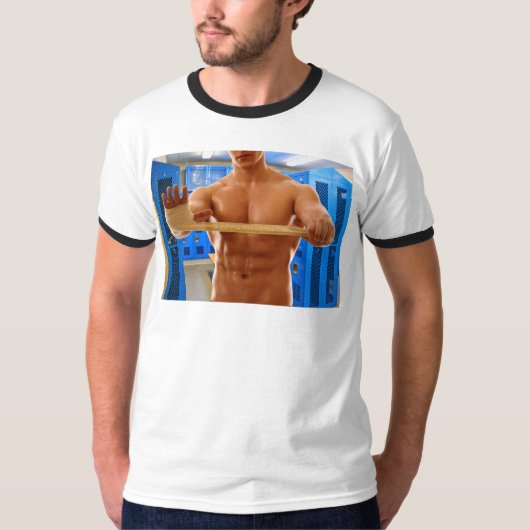 T-shirt SlipperyJoe homme musclé abs vestiaire pièce carre (Devant)