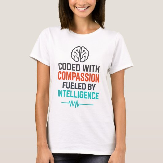 T-shirt Slogan AI - Codé avec la compassion alimenté (Devant)