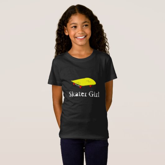 T-Shirt slogan de fille de patineur avec skateboard jaune (Devant entier)