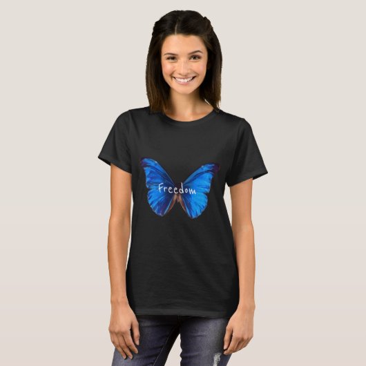 T-shirt slogan de liberté Beau papillon Monrach bleu (Devant entier)