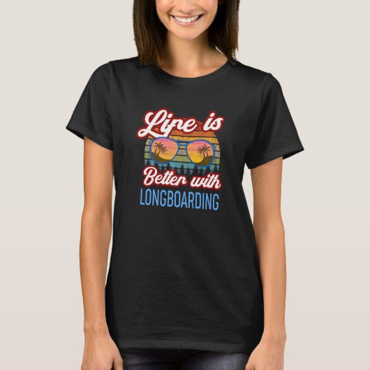 T-shirt Slogan Sunset Rétro Avec Longboard (Devant)