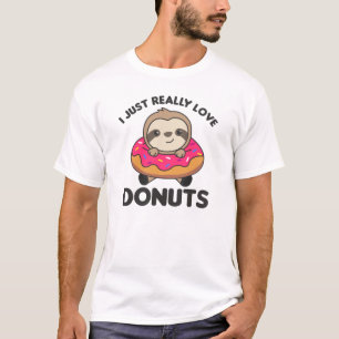 T-shirt Sloth Aime Les Donuts. Les fentes sont roses