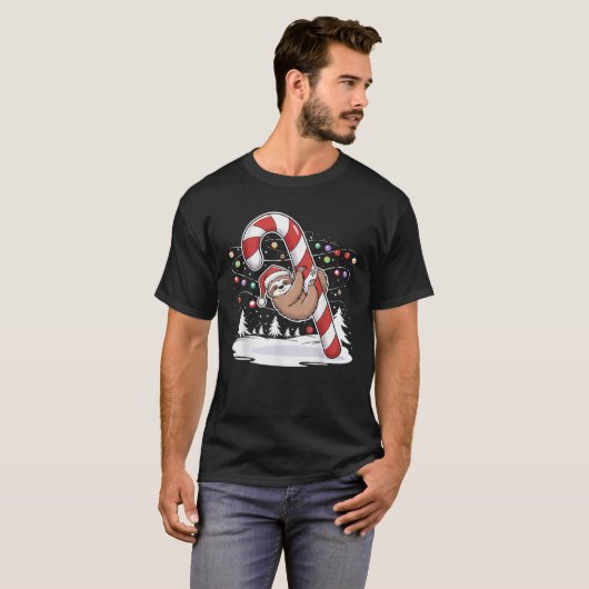T-shirt Sloth and Giant Candy Cane Christmas Pajama for Sl (Devant entier)
