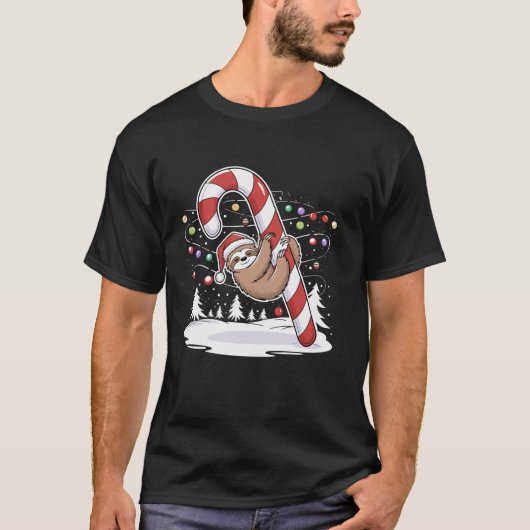 T-shirt Sloth and Giant Candy Cane Christmas Pajama for Sl (Devant)