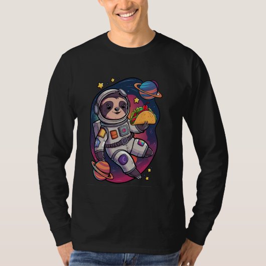 T-shirt Sloth Astronaut Taco Space Adventure Funny Kawaii  (Devant)