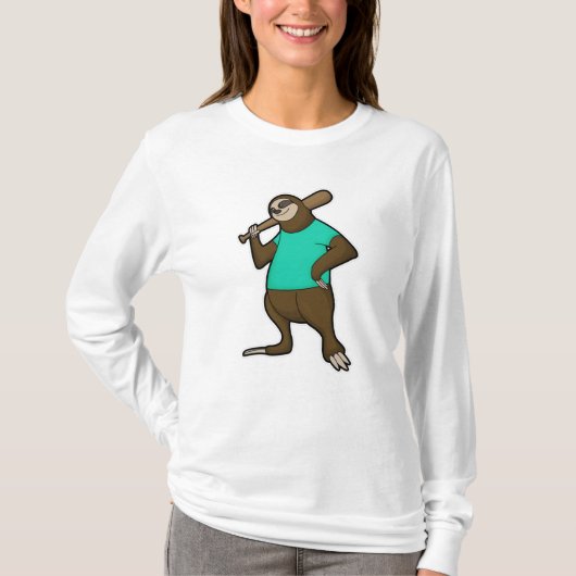 T-shirt Sloth au baseball avec batte de baseball (Devant)