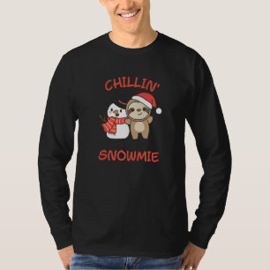 T-shirt Sloth Chillin Avec Mon Snowmie Pun