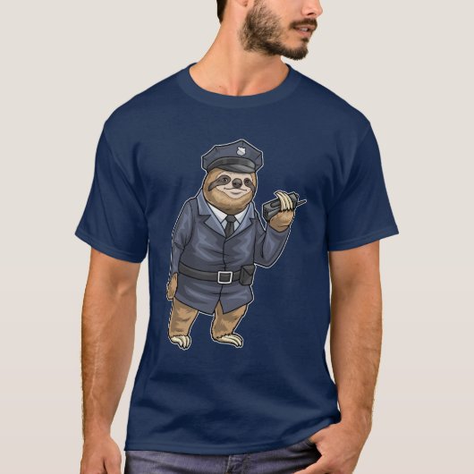 T-shirt Sloth Cop Microphone Police (Devant)