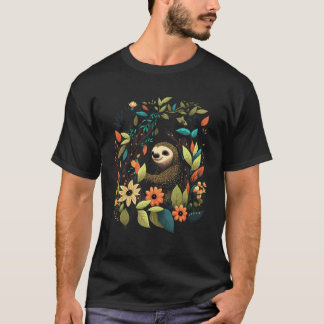 T-shirt Sloth dans la forêt tropicale Colorful Serene Flor