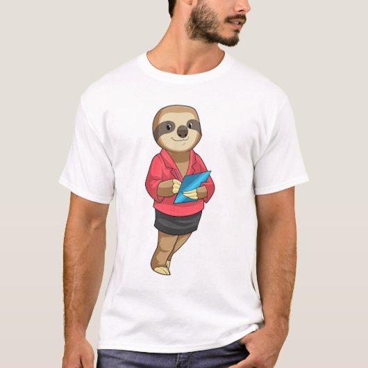 T-shirt Sloth en tant que secrétaire avec Bloc-notes (Devant)
