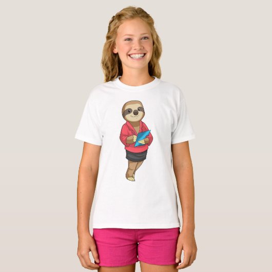 T-shirt Sloth en tant que secrétaire avec Bloc-notes (Devant entier)