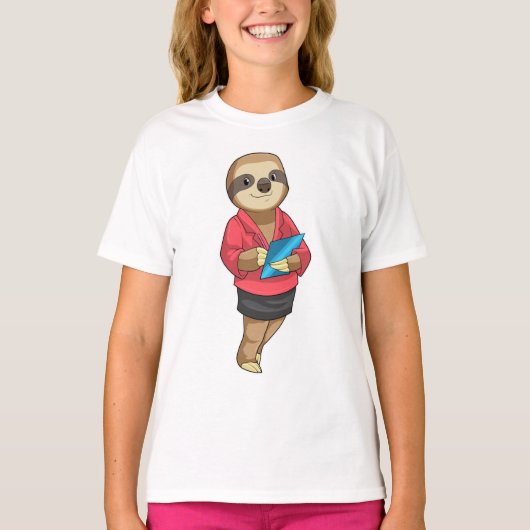 T-shirt Sloth en tant que secrétaire avec Bloc-notes (Devant)